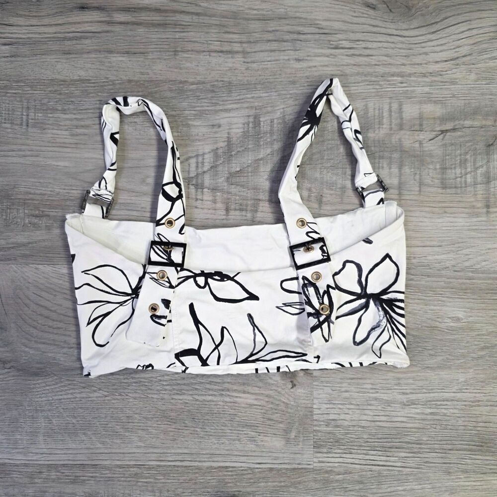 Revel Rey NWOT White Floral Asymmetrical Bikini Small High Cut Structured Set - Picture 5 of 7